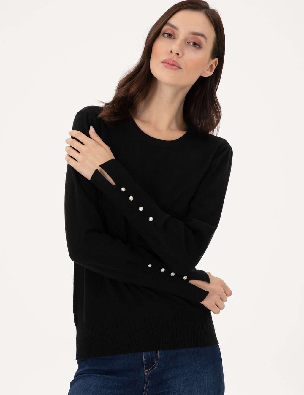 Siyah Slim Fit Basic Kazak