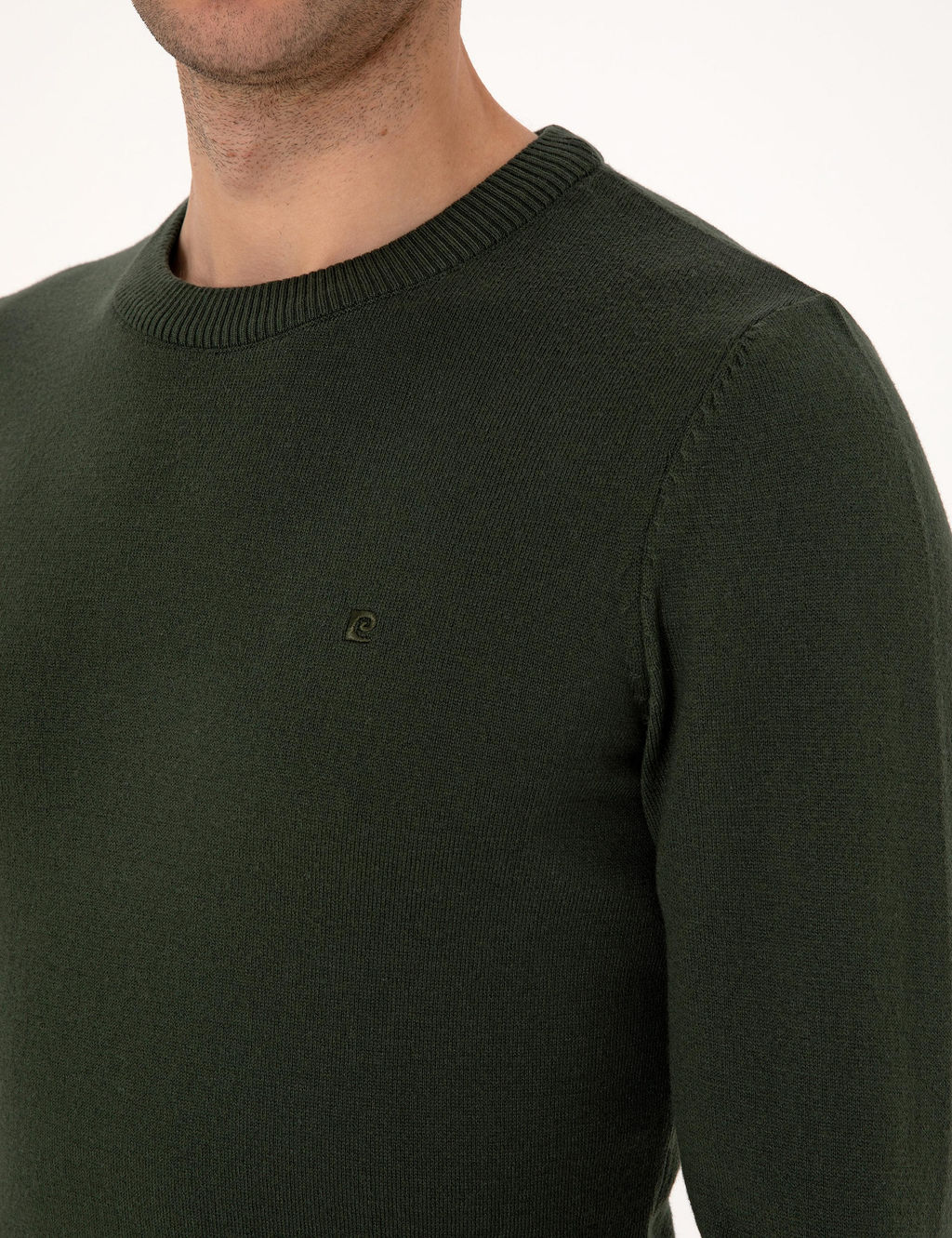 Koyu Haki Slim Fit Bisiklet Yaka Basic Triko Kazak - Pierre cardin фото 7