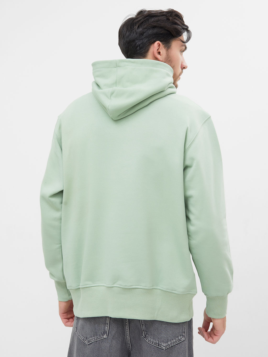 Теплое худи с карманом-кенгуру в светло-зеленом цвете зелёный 76902