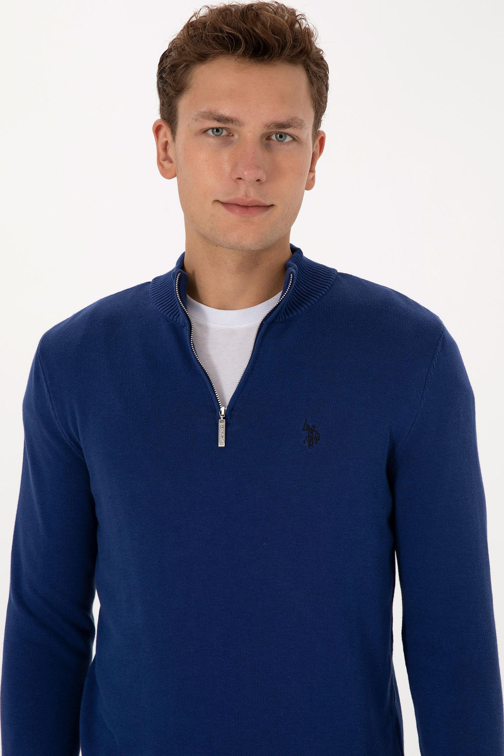 Erkek Slim Fit Yar_m Fermuarl_ _ndigo Basic Kazak - U.s. polo assn фото 2