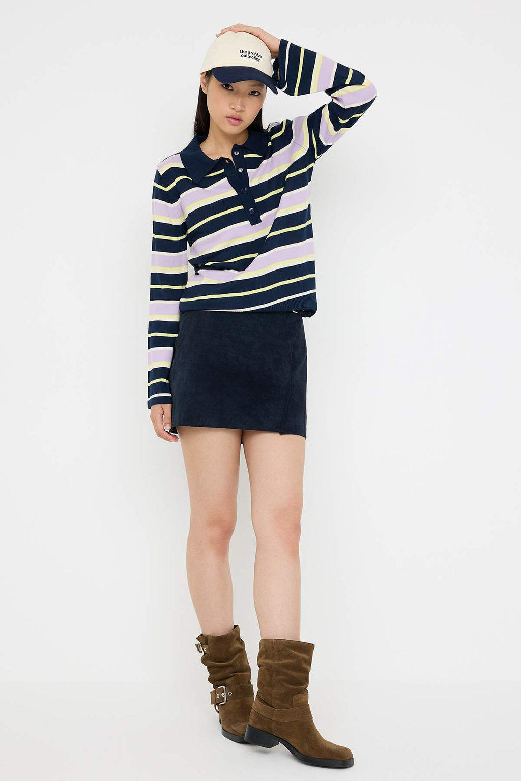 Lacivert Polo Yaka Cizgili Triko Kazak TWOAW26KZ00121