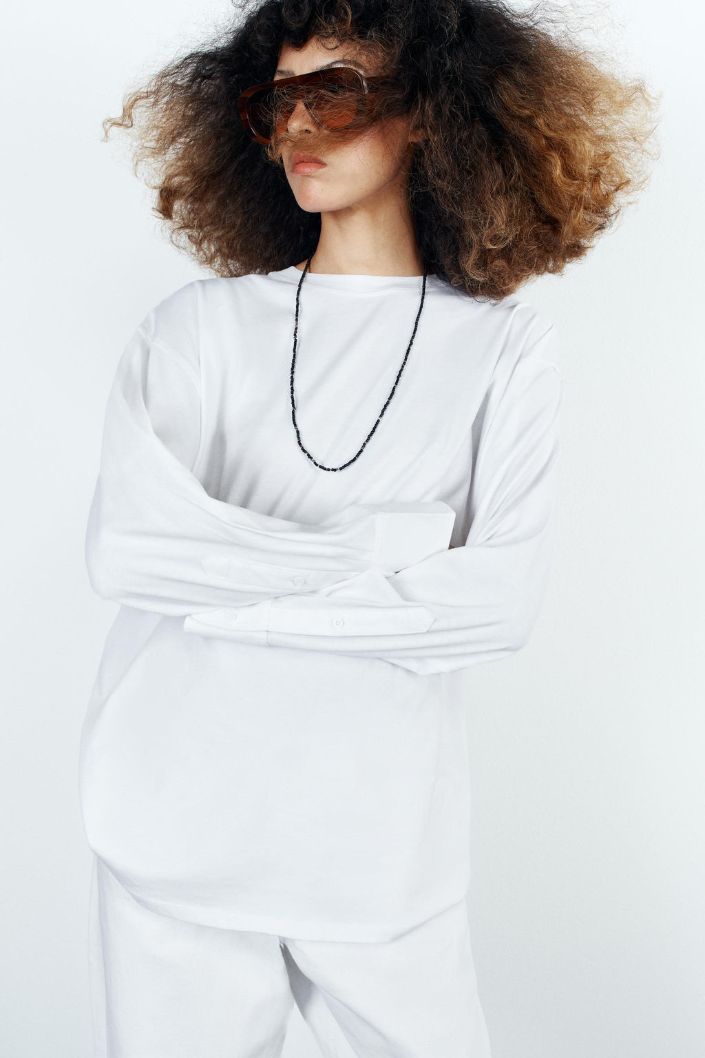 CAMISETA COMBINADA MANGA LARGA / Blanco - Zara фото 4