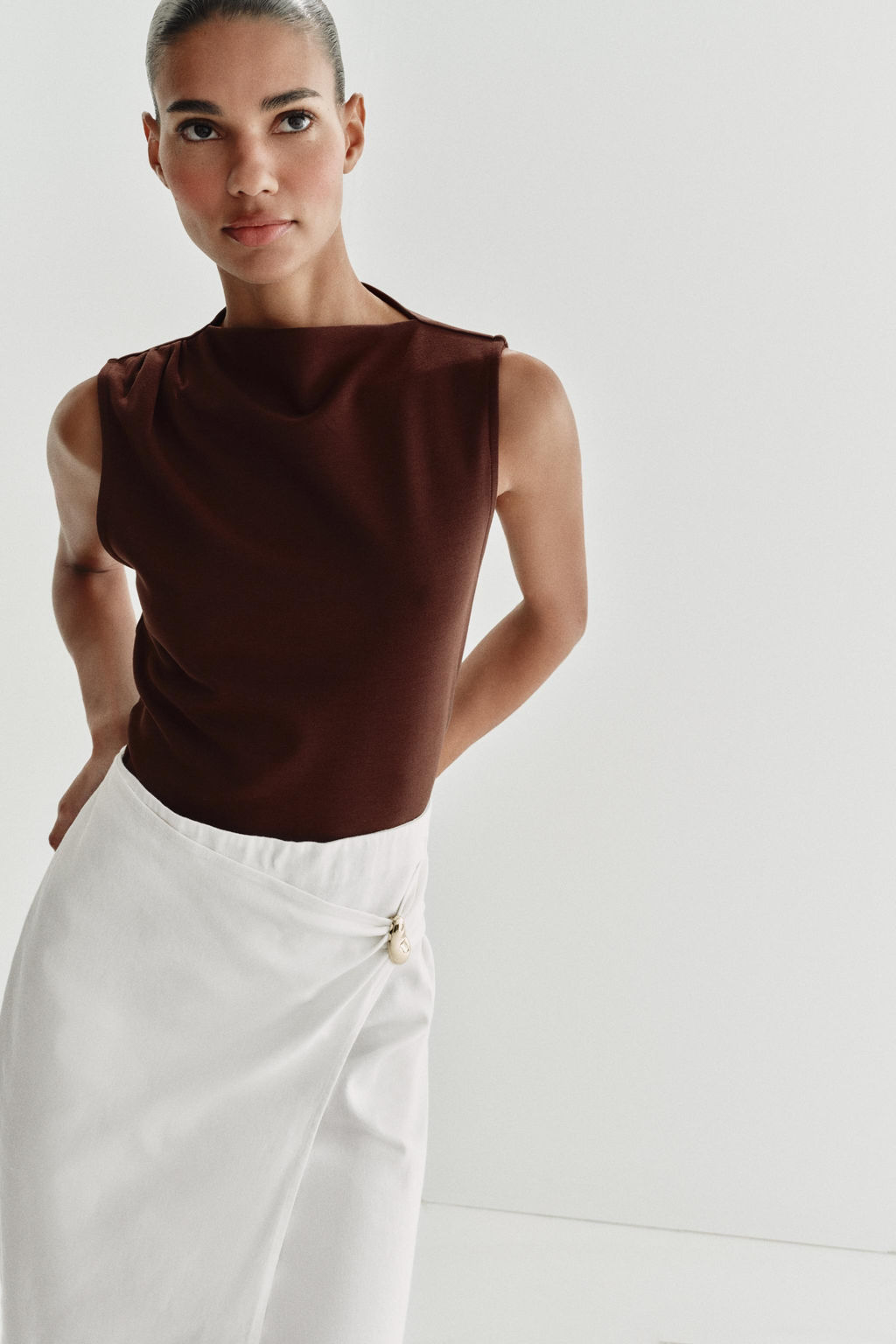 VESTIDO MIDI COMBINADO FORNITURA / Marr?n / Crudo - Zara фото 3