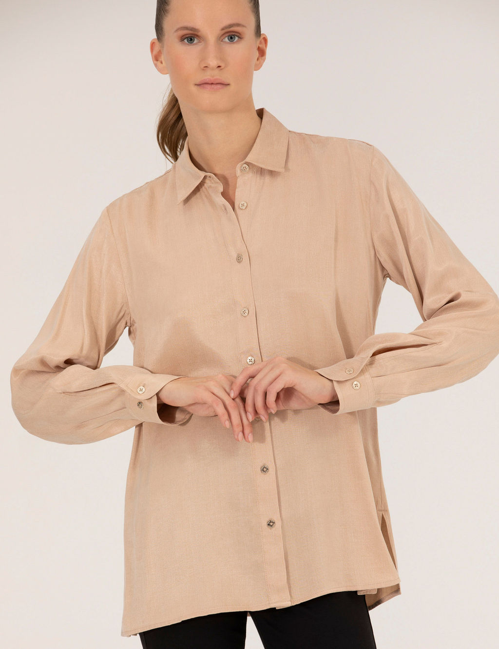 Bej Comfort Fit Uzun Kollu G_mlek