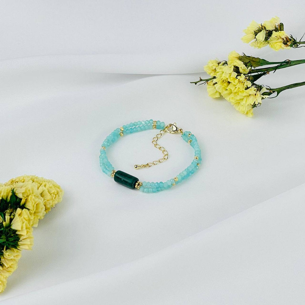 Браслет двойной из Амазонита и Малахита 16 см + - Радуга самоцветов фото 2