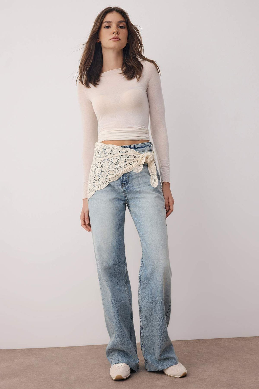 Mavi Dantel Aksesuarl? Yuksek Bel Wide Leg Jeans TWOAW26JE00230 - Trendyolmilla фото 2