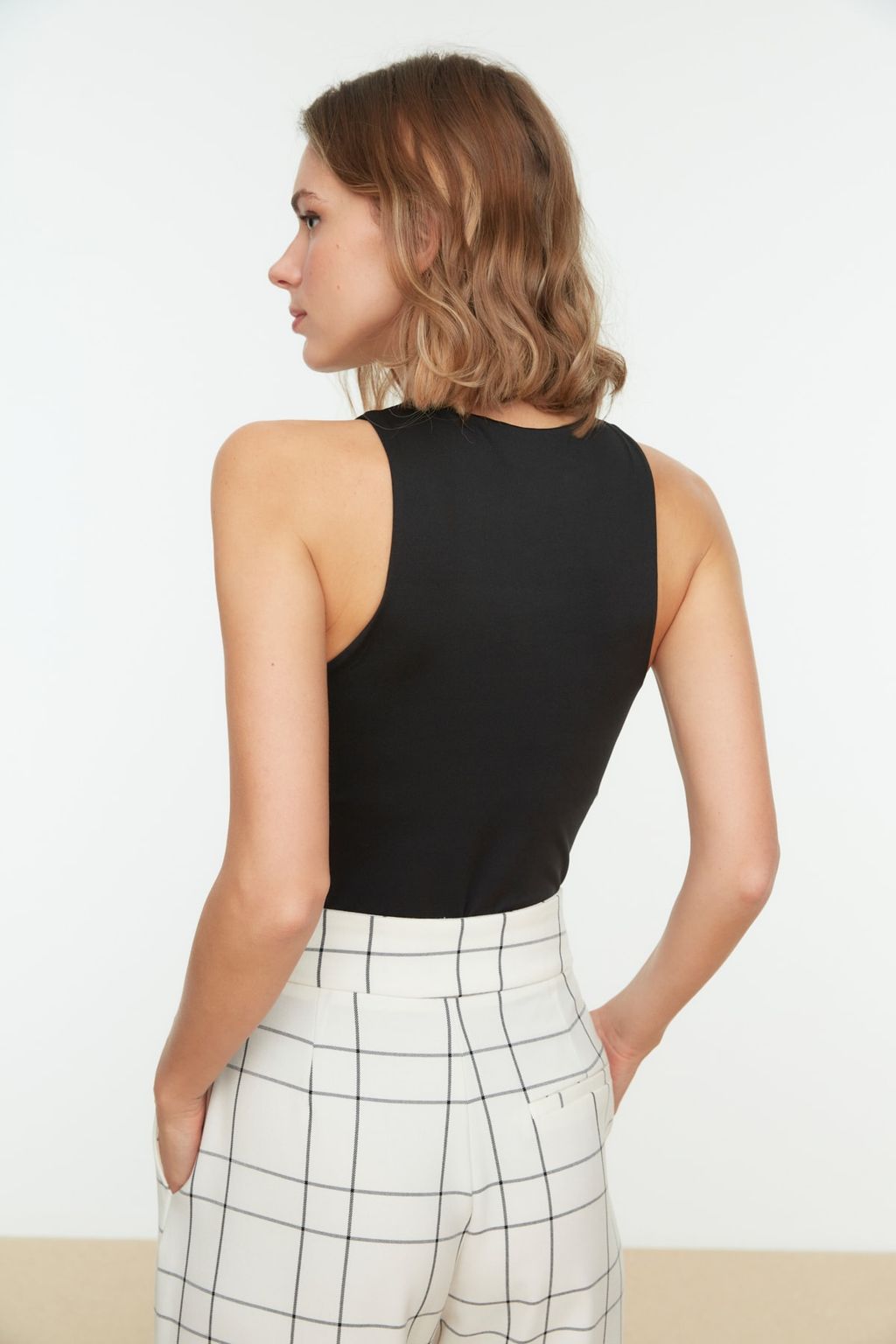 Siyah Halter Yaka Vucuda Oturan Esnek Alttan C?tc?tl? Orme Body TWOSS20BD0044