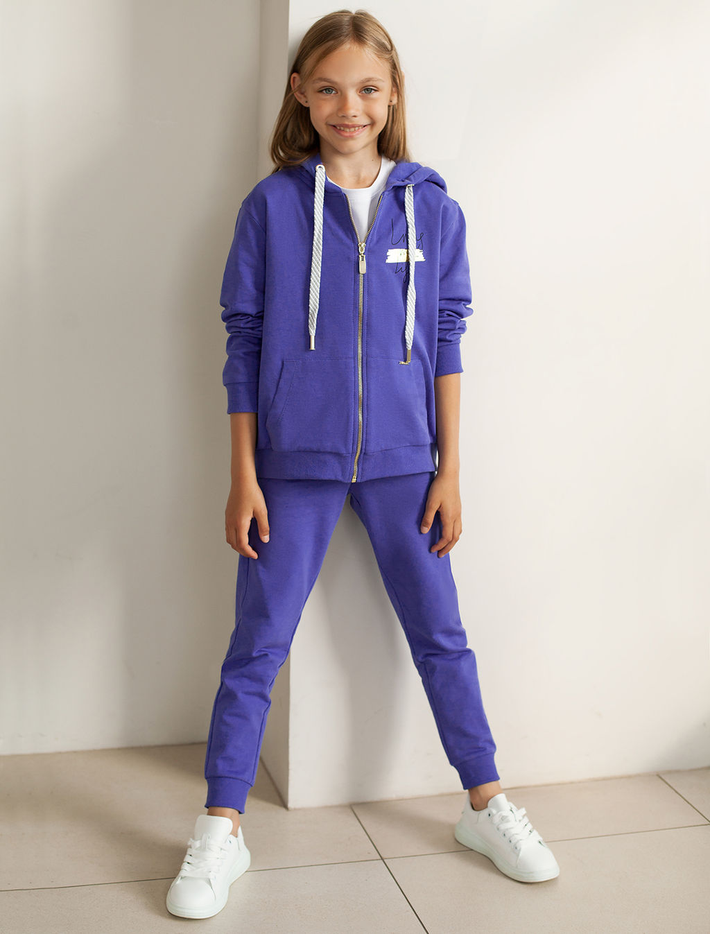 VILATTE / Брюки из премиального футера с золотистой фурнитурой для девочки  фото 6