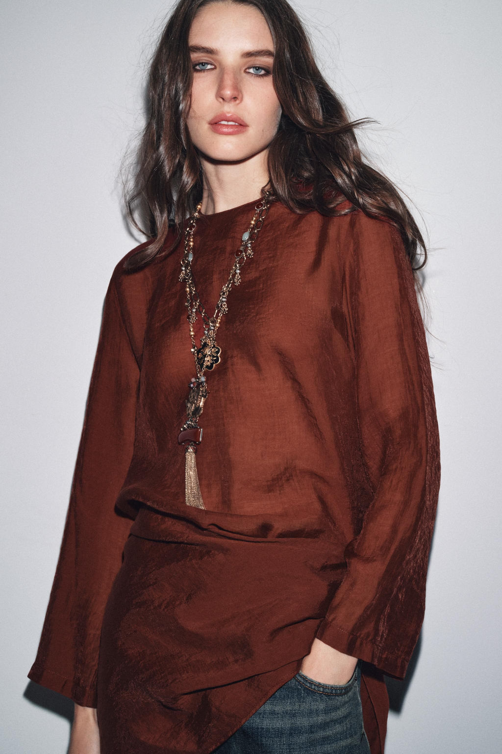 FLOWING BLOUSE WITH MULTI-POSITION SCARF DETAIL ZW COLLECTION - Zara фото 5