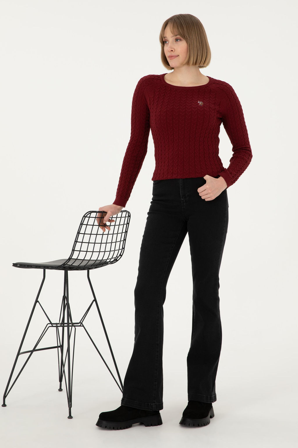 Kad_n Siyah Slim Flare Fit Jean Pantolon