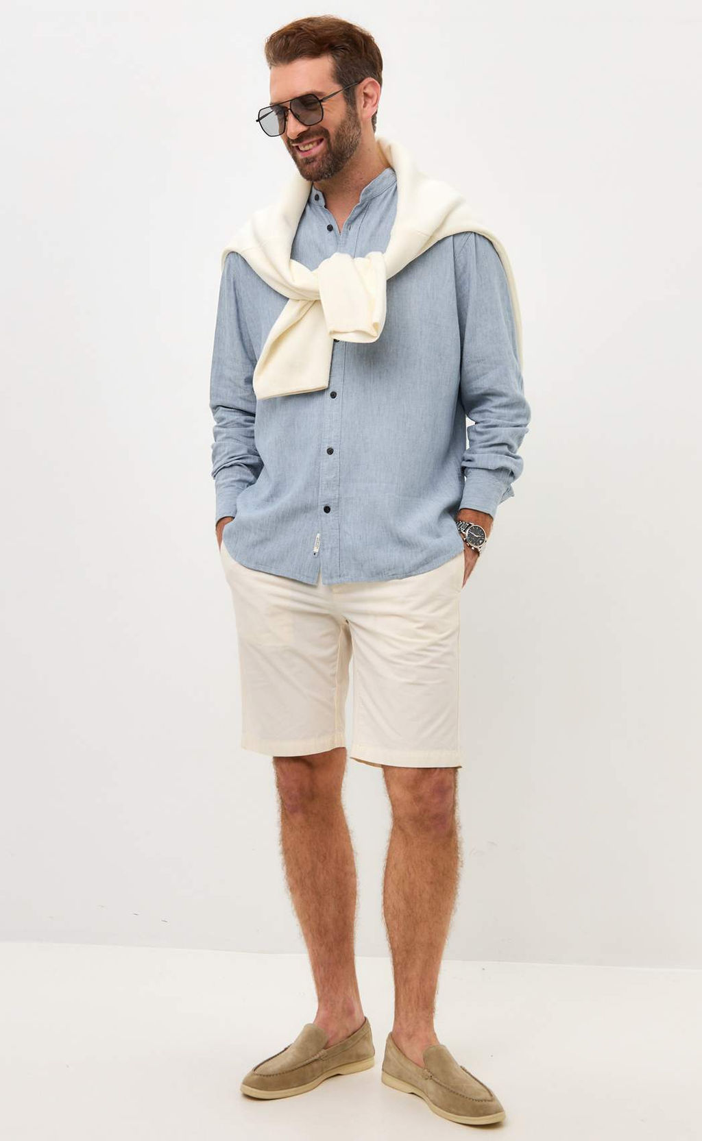 Рубашка д/р лен F511-0480 l.blue