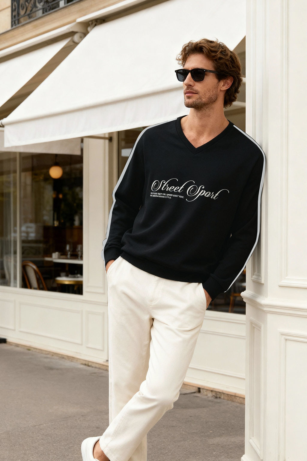 TRENDYOL MAN Siyah More Sustainable Oversize/Genis Kesim V Yaka Yaz? Bask?l? Sweatshirt TMNAW25SW00208 - Trendyolmilla фото 7