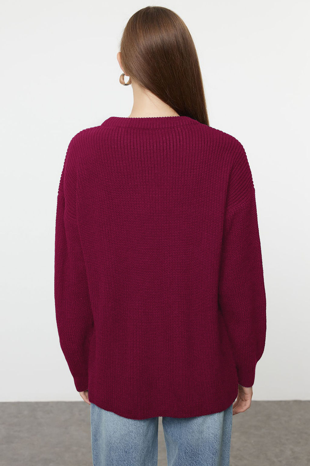 Bordo Genis Kal?p Fitilli Yumusak Dokulu Triko Kazak TWOAW25KZ00342