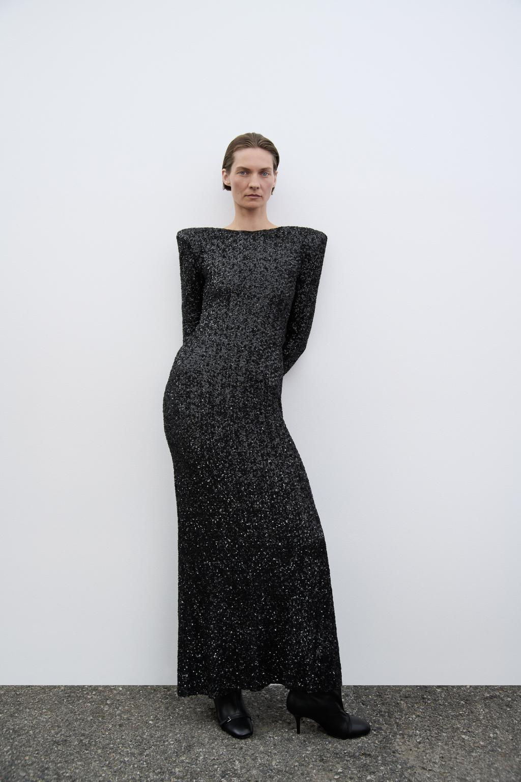 ZW COLLECTION SEQUINNED DRESS WITH SHOULDER PADS - Zara фото 7