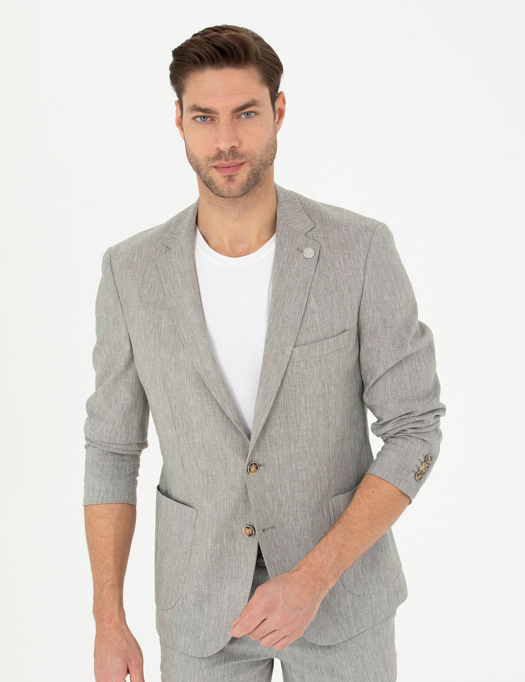 A__k Ye_il Ex. Slim Fit Keten Kar___ml_ Ceket