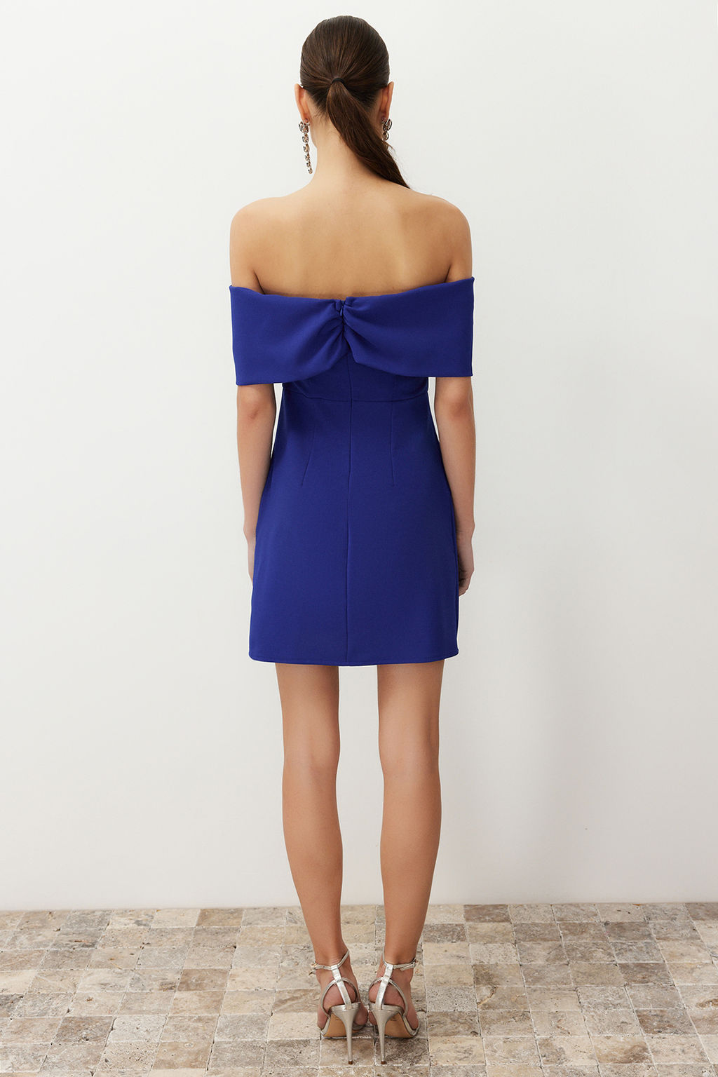 TRENDYOLMILLA Siyah Carmen Yaka Dokuma K?sa Elbise TPRSS24EL00154 фото 22