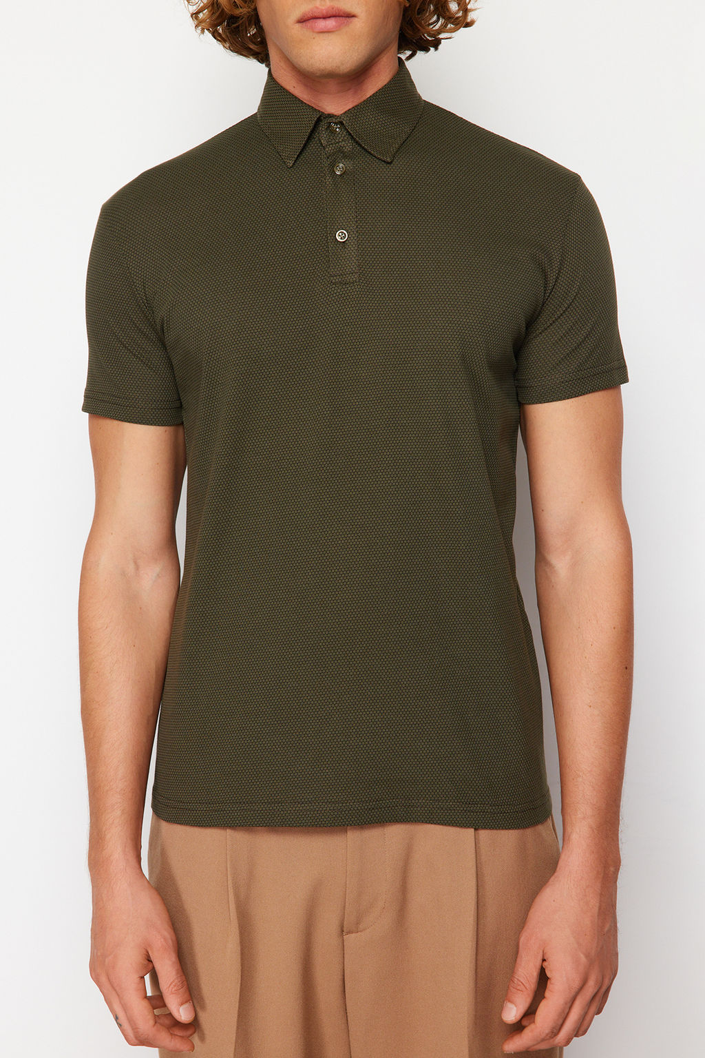 Haki Regular/Normal Kesim Dokulu Polo Yaka T-shirt TMNSS24PO00038