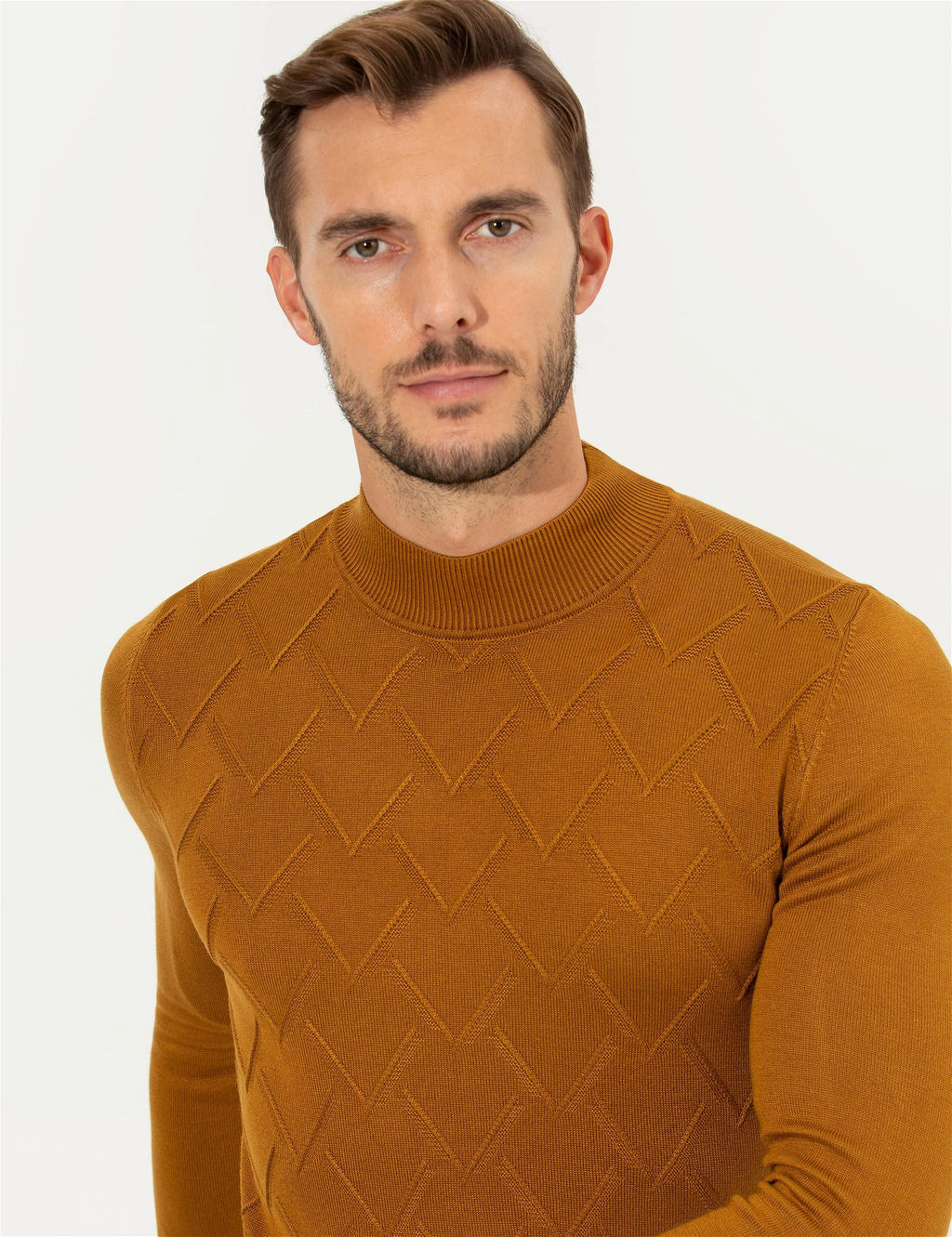 Kahverengi Slim Fit Bal_k__ Yaka Triko Kazak