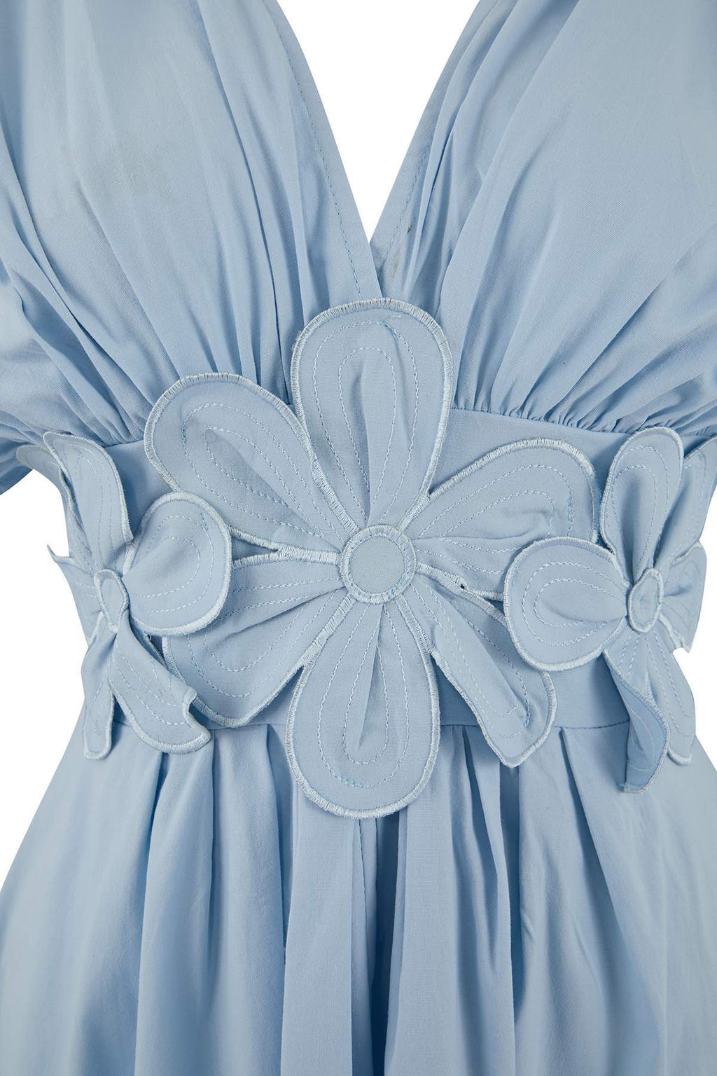 Ac?k Mavi 3 Boyutlu Cicek Detayl? Poplin S?k Abiye Gece Mezuniyet Elbisesi TPRSS24EL00282