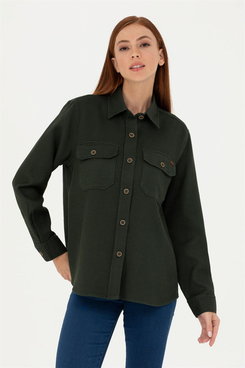 Женская рубашка цвета хаки с длинным рукавом - U.s. polo assn фото 8