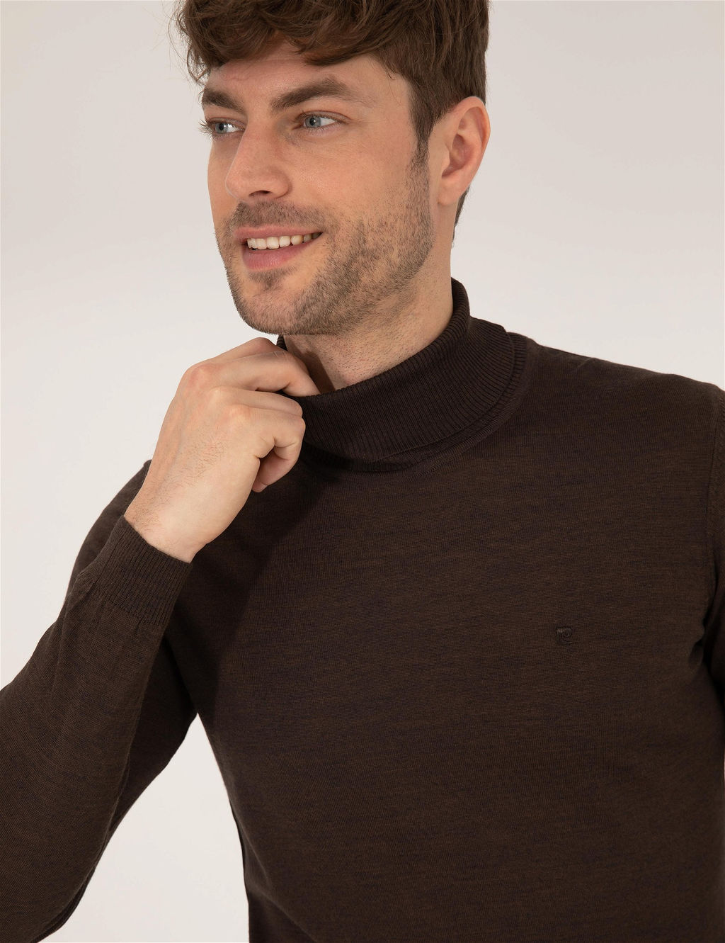 Kahverengi Slim Fit Bal_k__ Yaka Y_n Kar___ml_ Basic Triko Kazak - Pierre cardin фото 3
