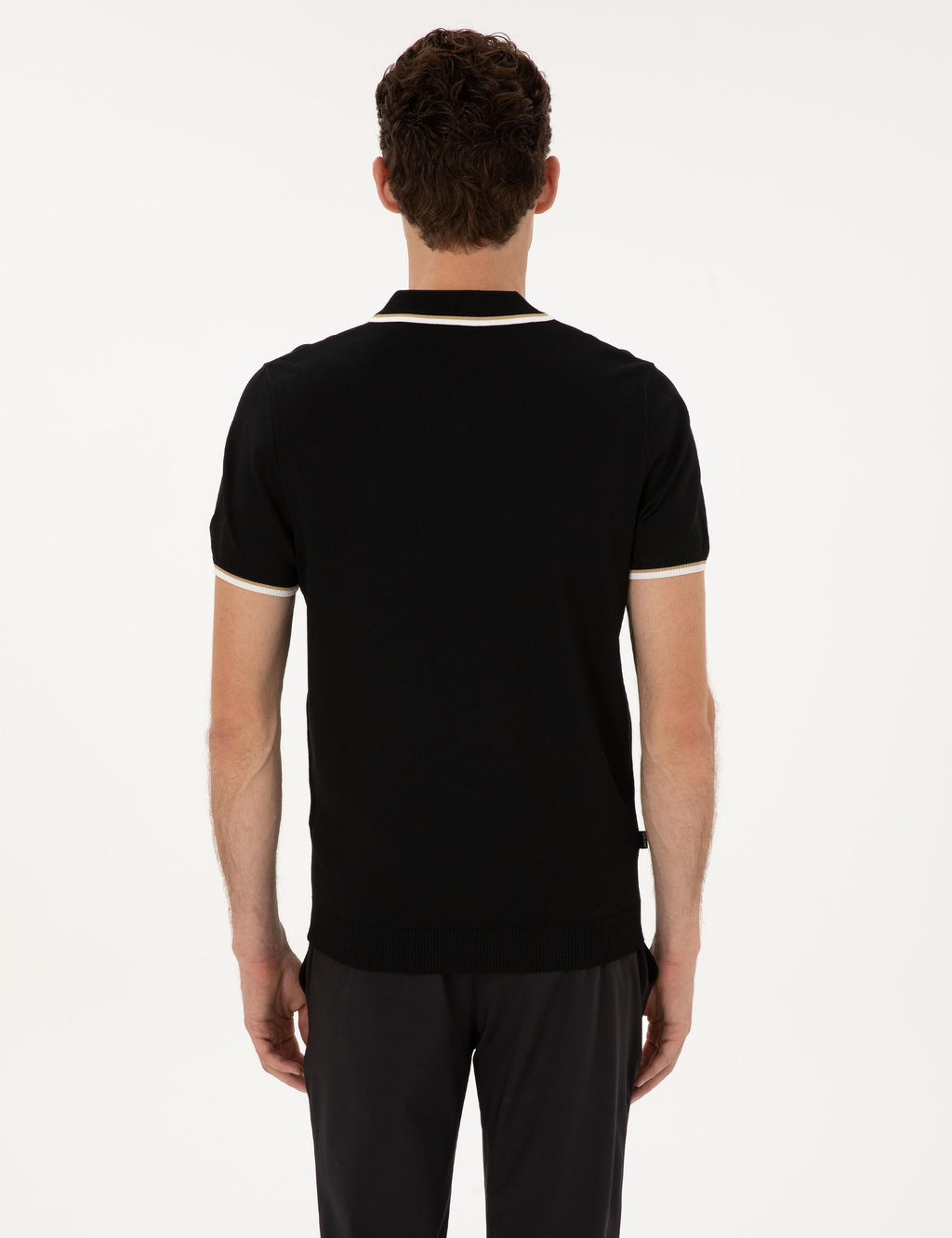 Siyah Slim Fit Polo Yaka Fermuarl_ Triko Kazak - Pierre cardin фото 5