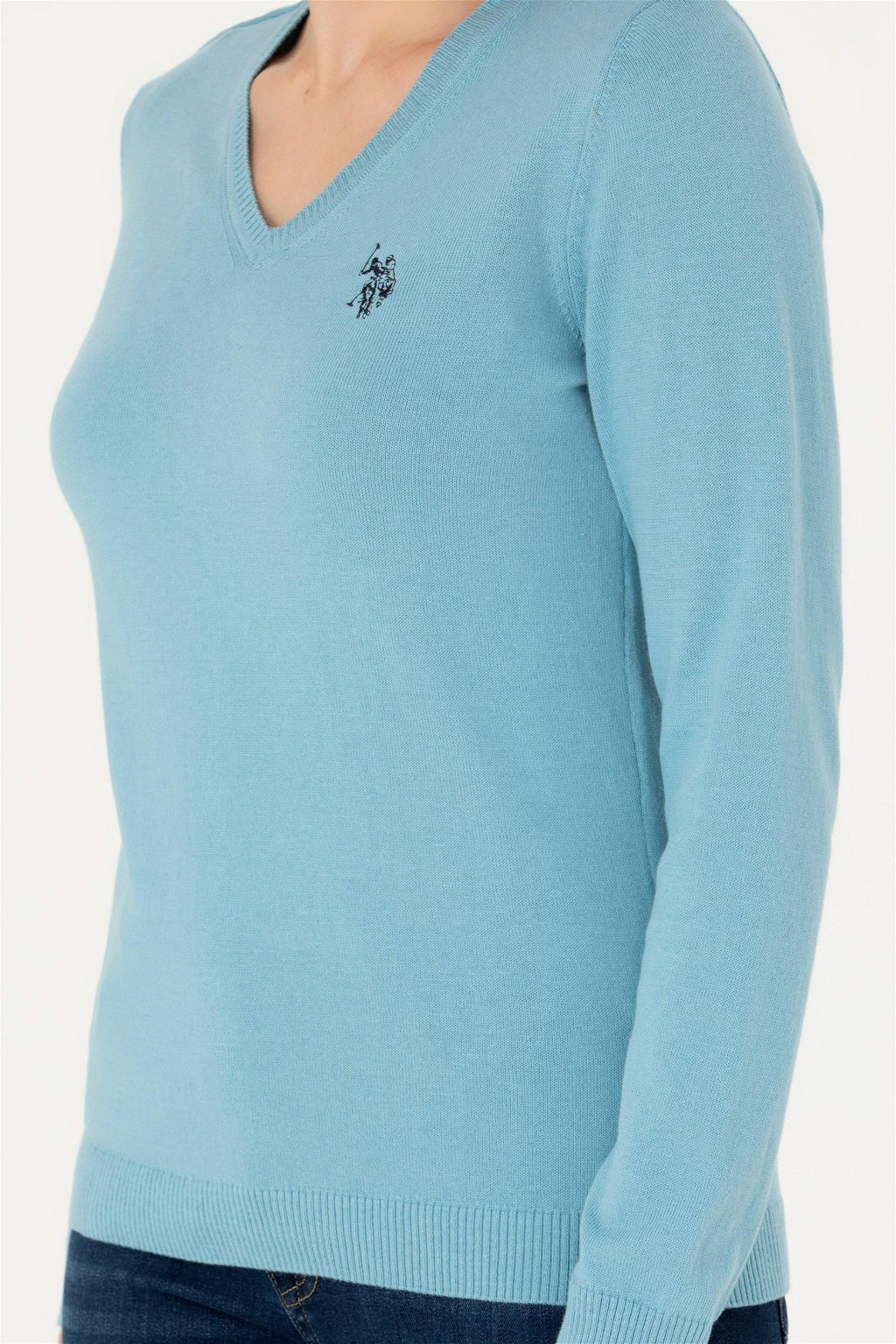 U. S. Polo Assn Женский синий базовый свитер с v-образным вырезом - U.s. polo assn фото 12