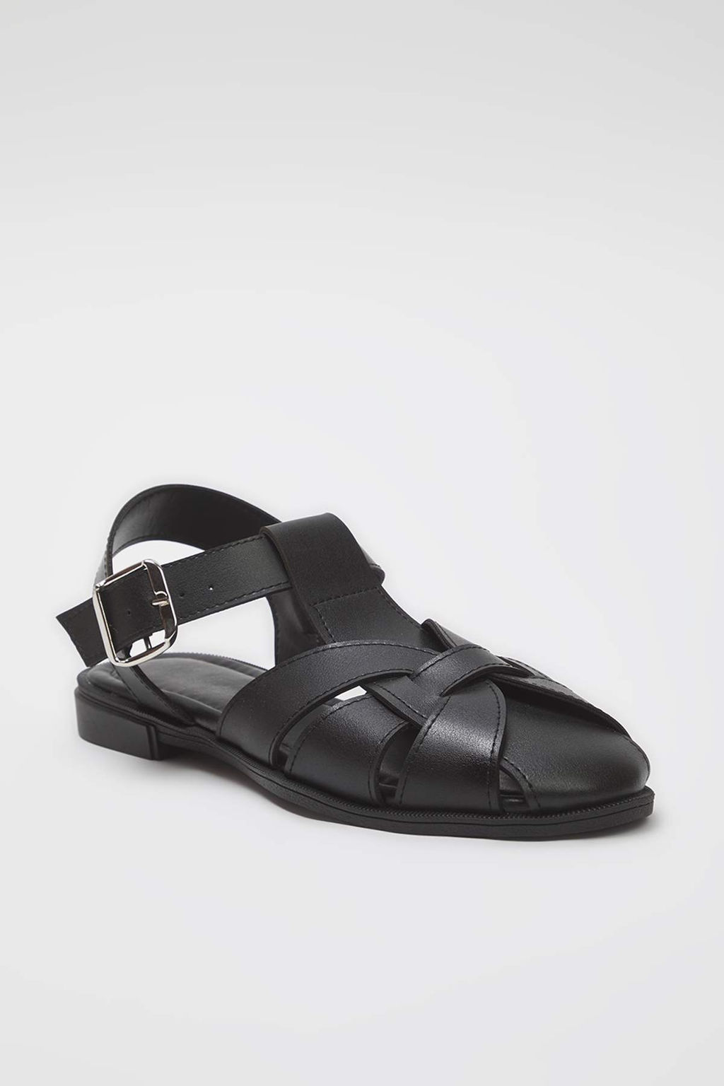 Trendyolmilla Shoes Siyah Duz Taban Yuvarlak Burun Kad?n Sandalet TAKSS25SD00060  фото 5