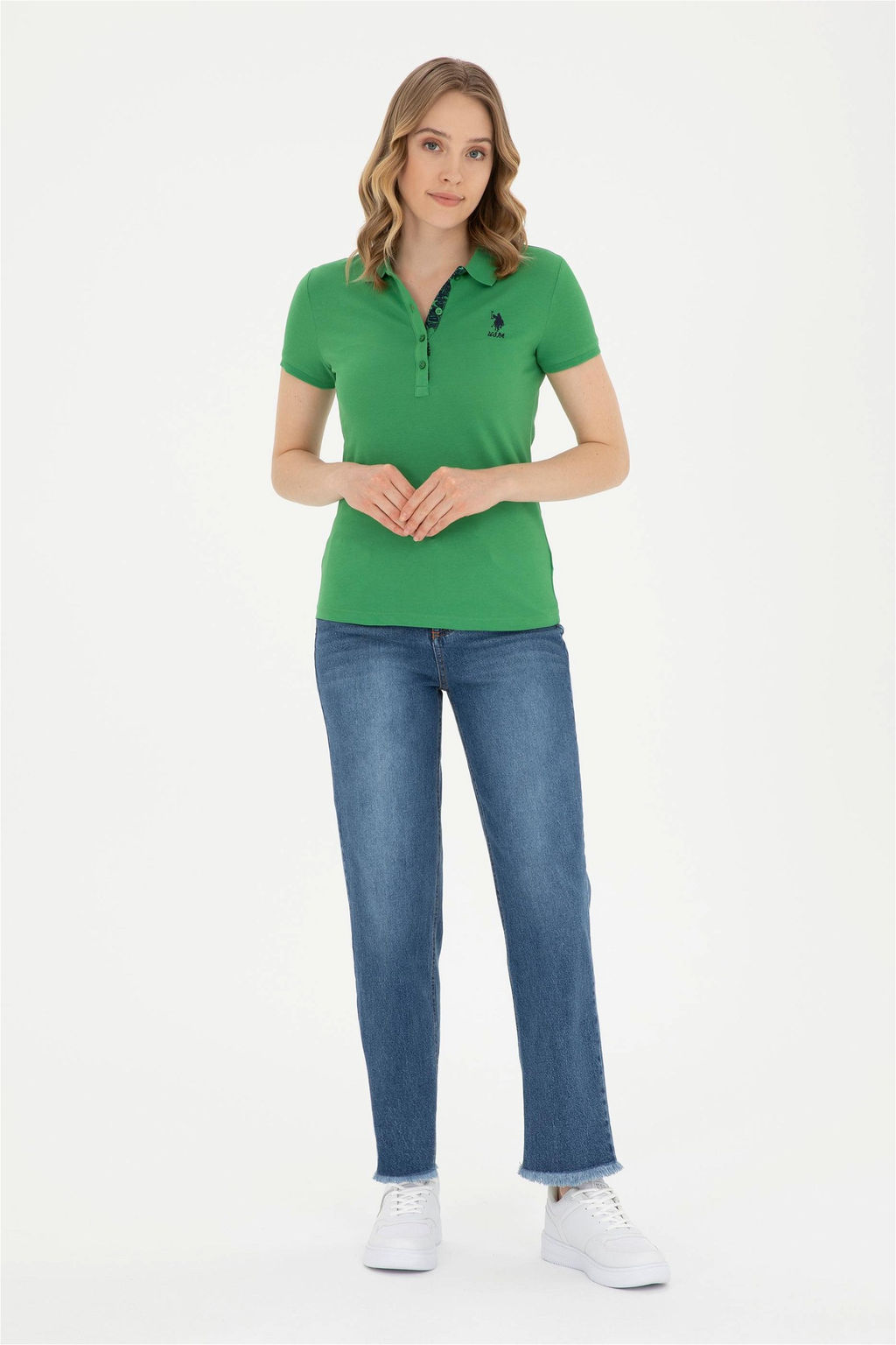 Женская зеленая базовая футболка с воротником-поло Неожиданная скидка в корзине - U.s. polo assn фото 4