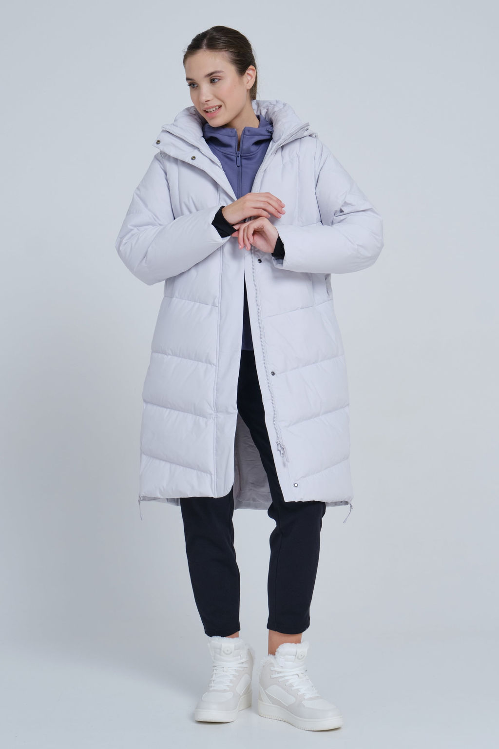 Пуховик Длинный Серо-сиреневый