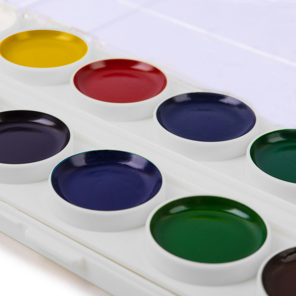 Краска акварель Лео Ярко медовые, с кистью (классическая двухъярусная) в пластиковой упаковке с европодвесом LBWB-0124 24 цв  фото 5