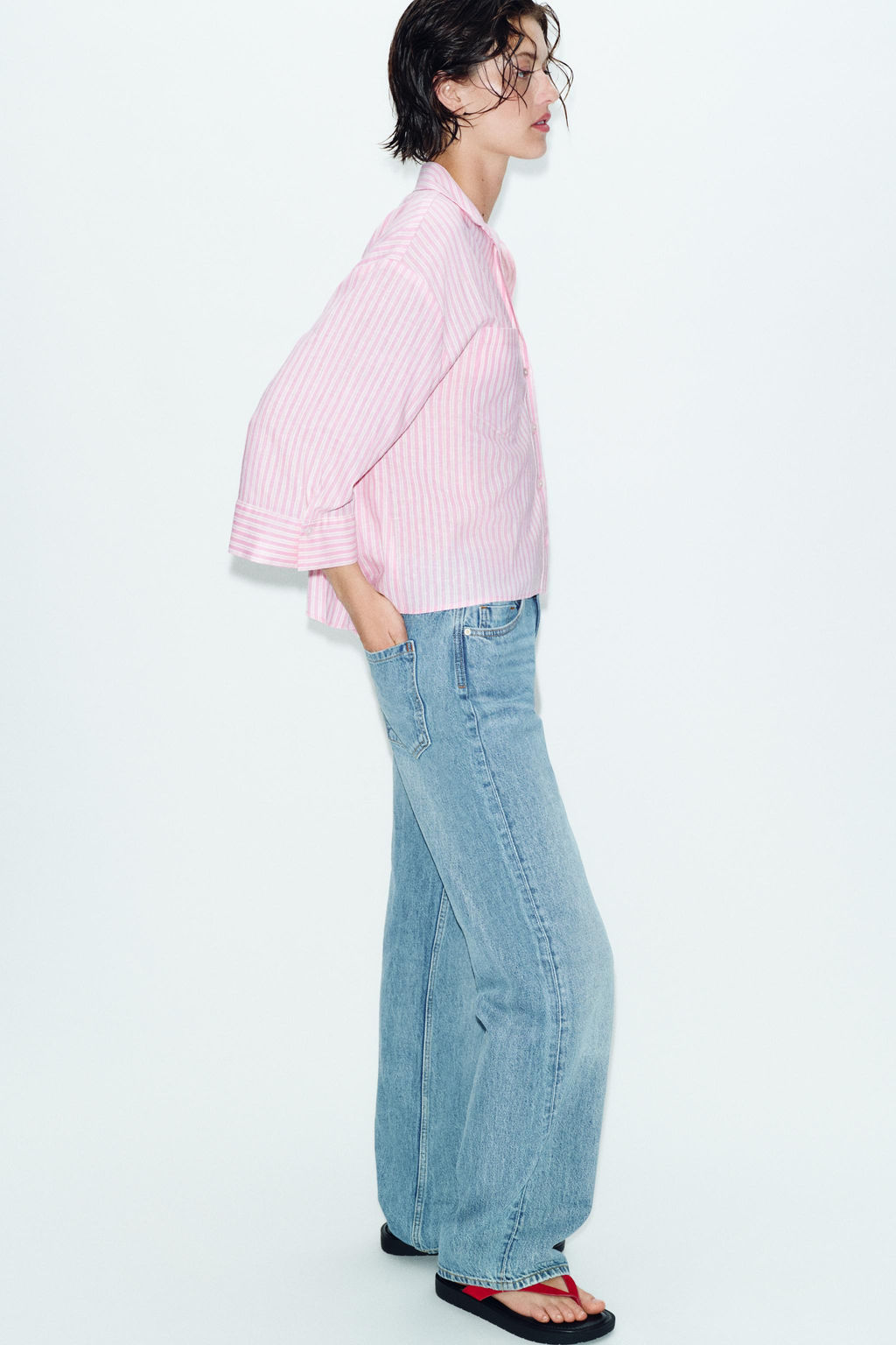 CAMISA FLUIDA CON LINO / Rosa / Blanco - Zara фото 3