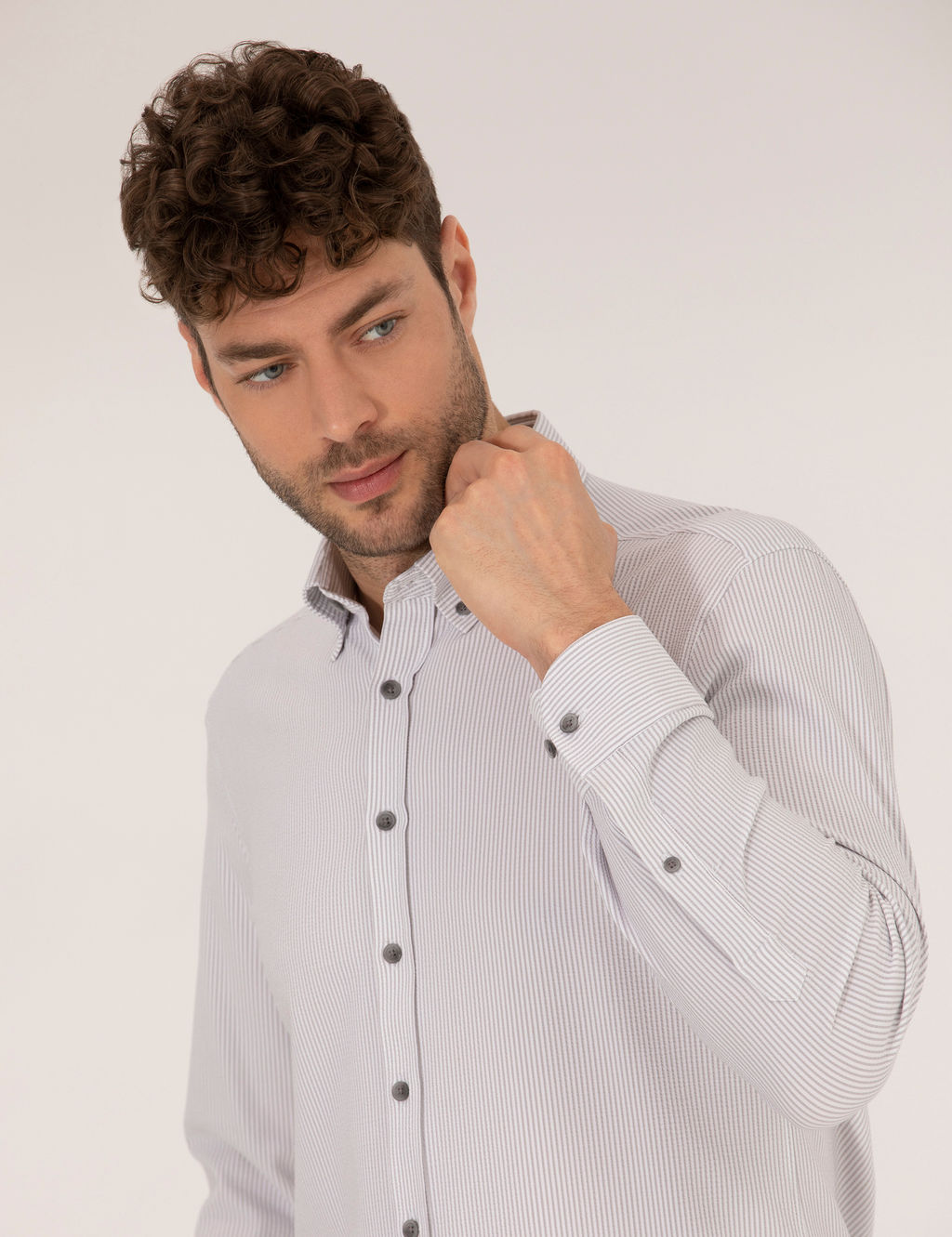 Antrasit Slim Fit Uzun Kollu G_mlek