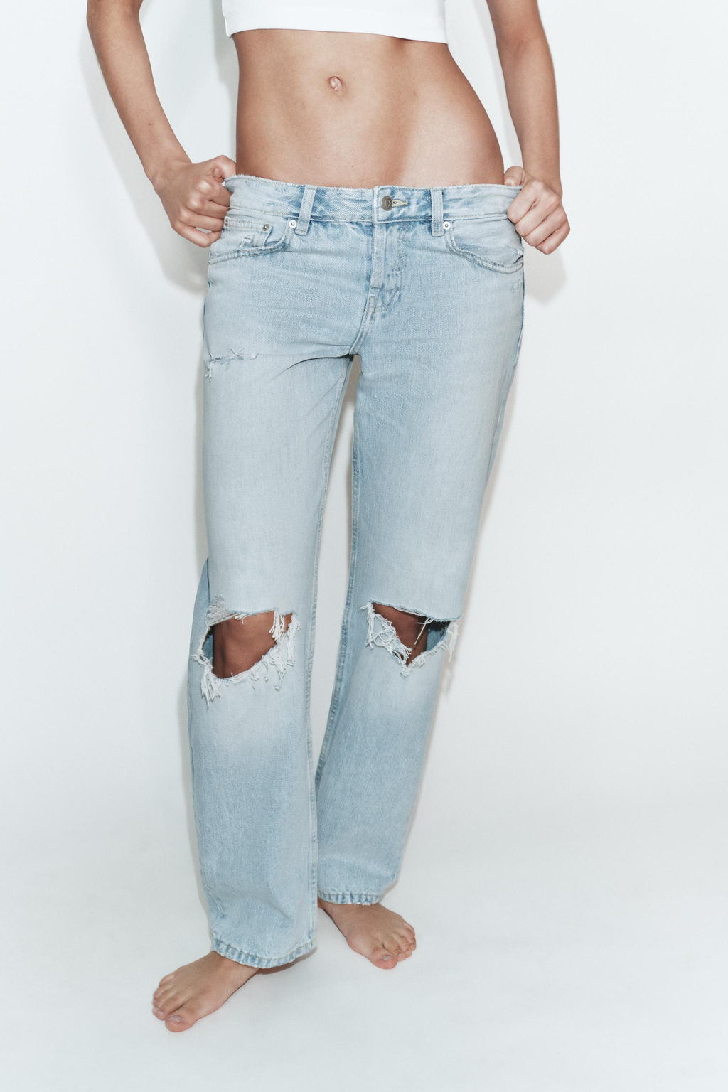 JEANS TRF RECTOS TIRO BAJO ROTOS / Azul claro - Zara фото 2