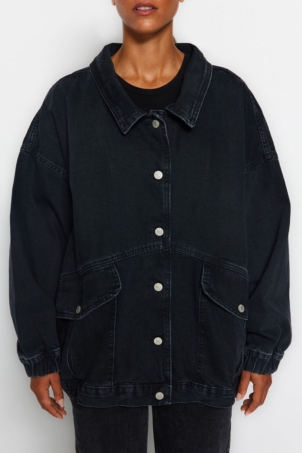 Siyah Cep Detayl? Oversize Denim Ceket TWOSS21CE0289 - Trendyolmilla фото 4