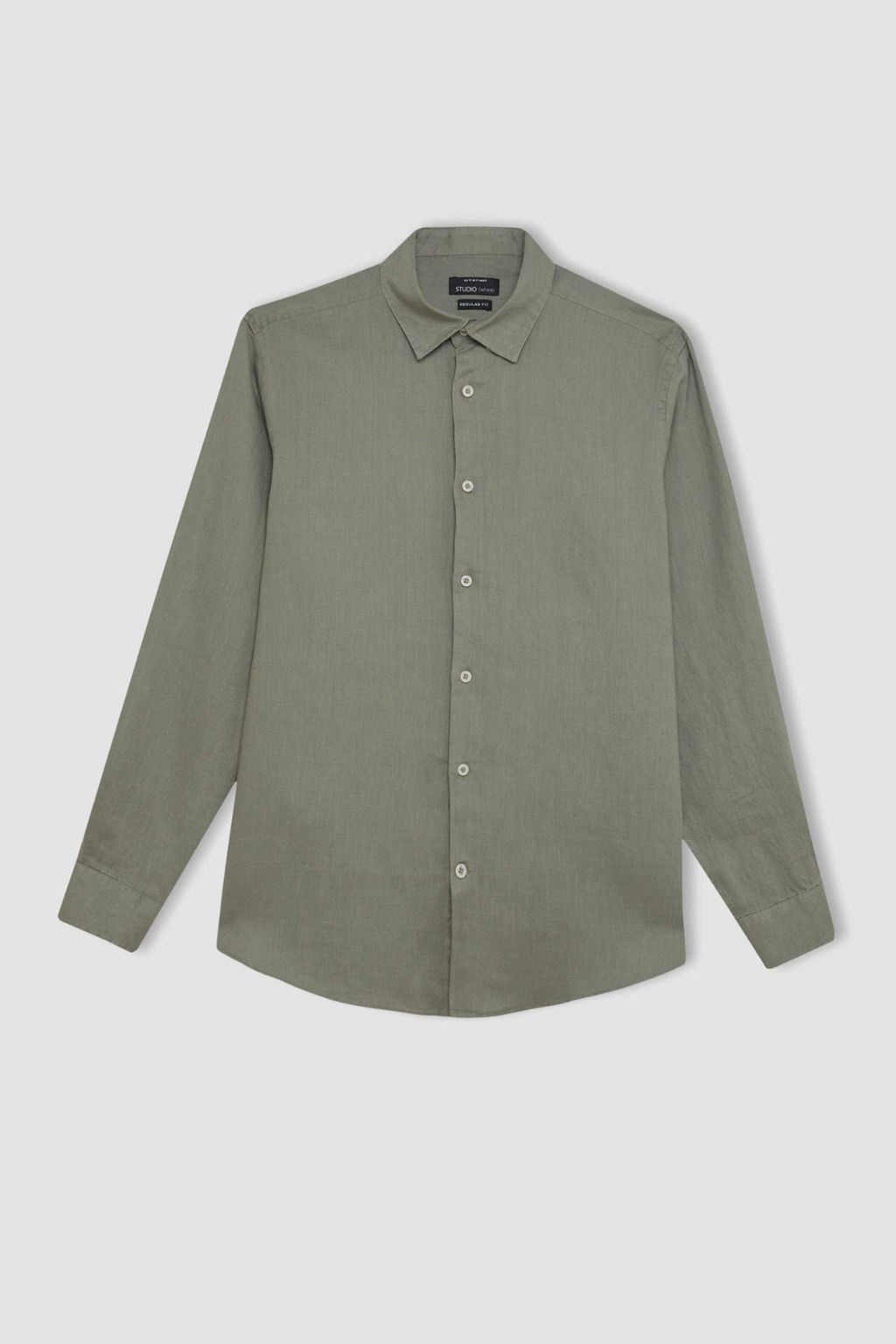 Regular Fit Polo Yaka Keten Uzun Kollu Gomlek - Defacto фото 4