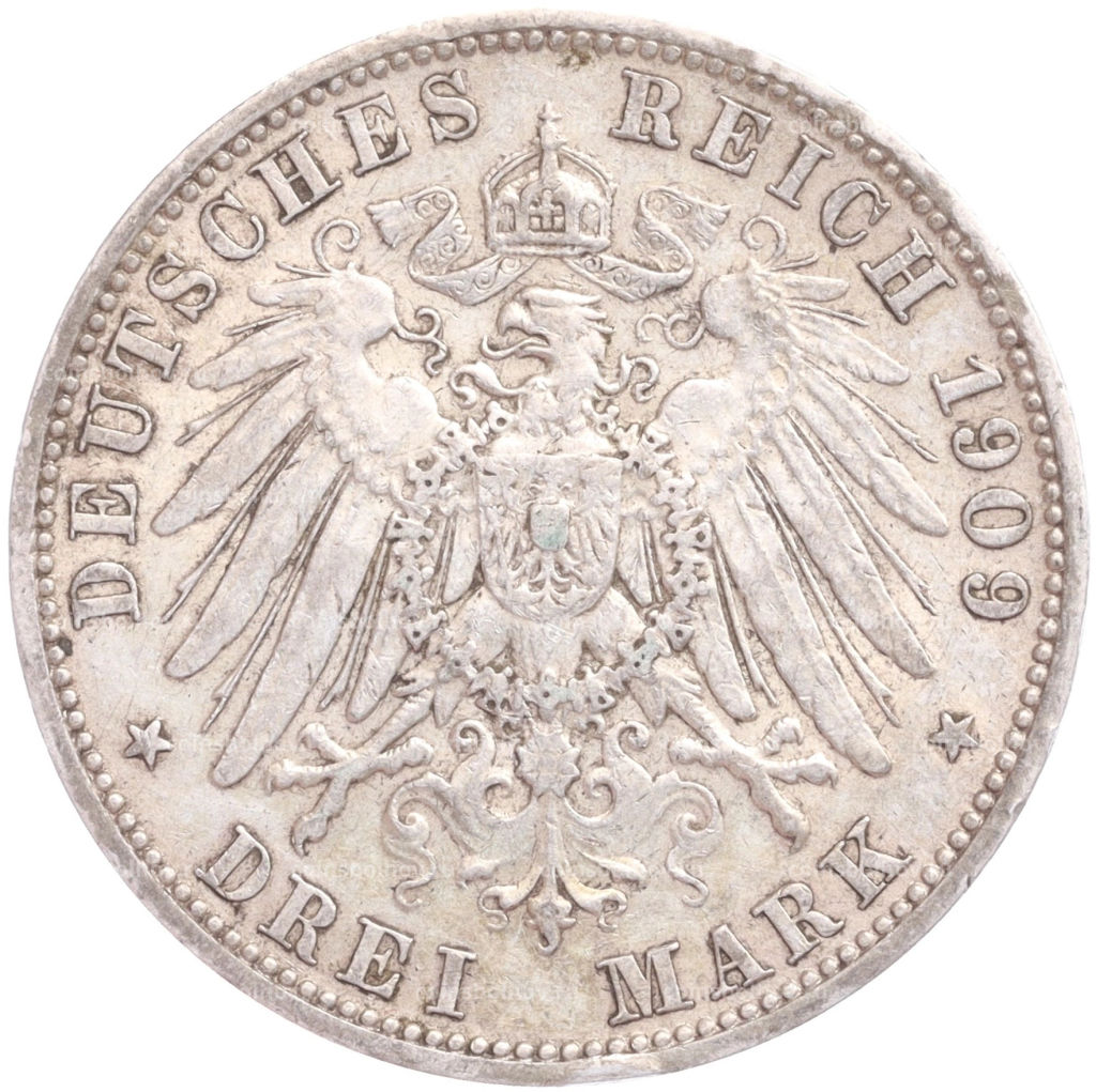 Монета 3 марки 1909 года А Германия (Пруссия)
