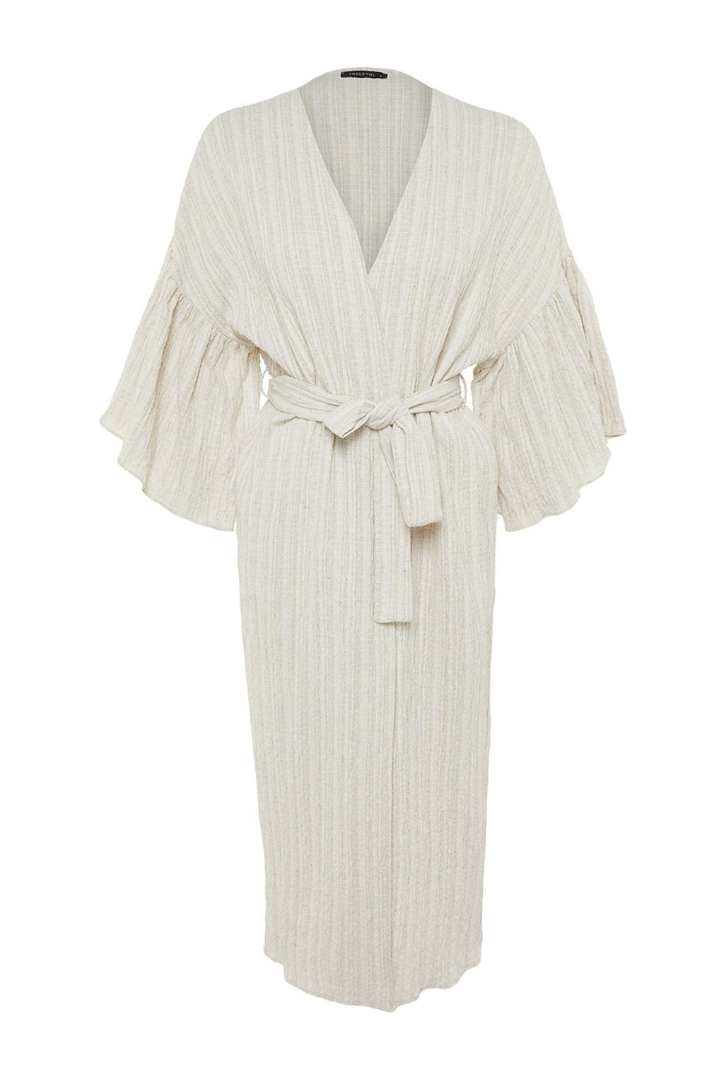 Ekru Kusakl? Maxi Dokuma Volanl? Keten Kar?s?ml? Plaj Kimono&Kaftan TBESS23KM00028 - Trendyolmilla фото 7