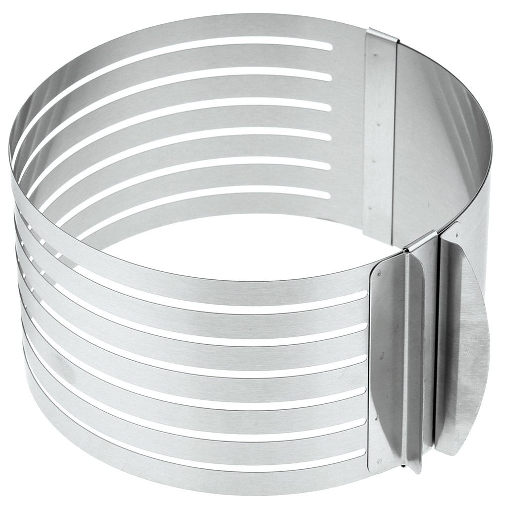 Форма кондитерская из нержавеющей стали для нарезания коржей, раздвижная, д15-20см h8,5см, цветная коробка (Китай)