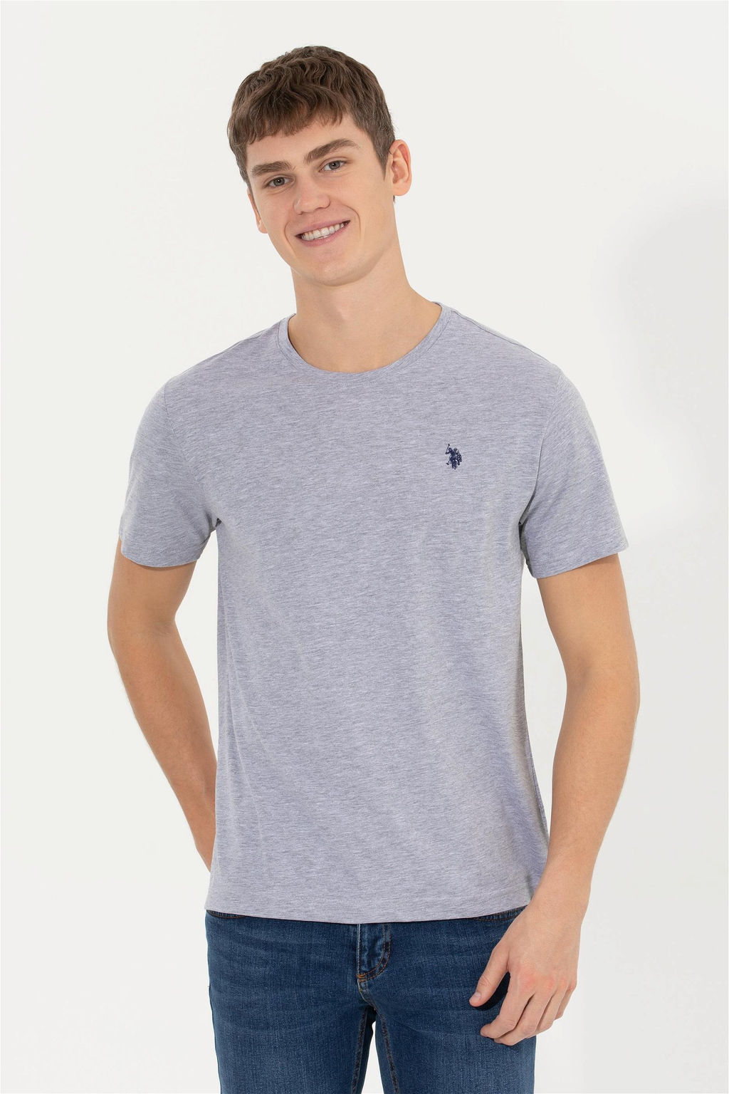 Мужская серая меланжевая базовая футболка с круглым вырезом - U.s. polo assn фото 3