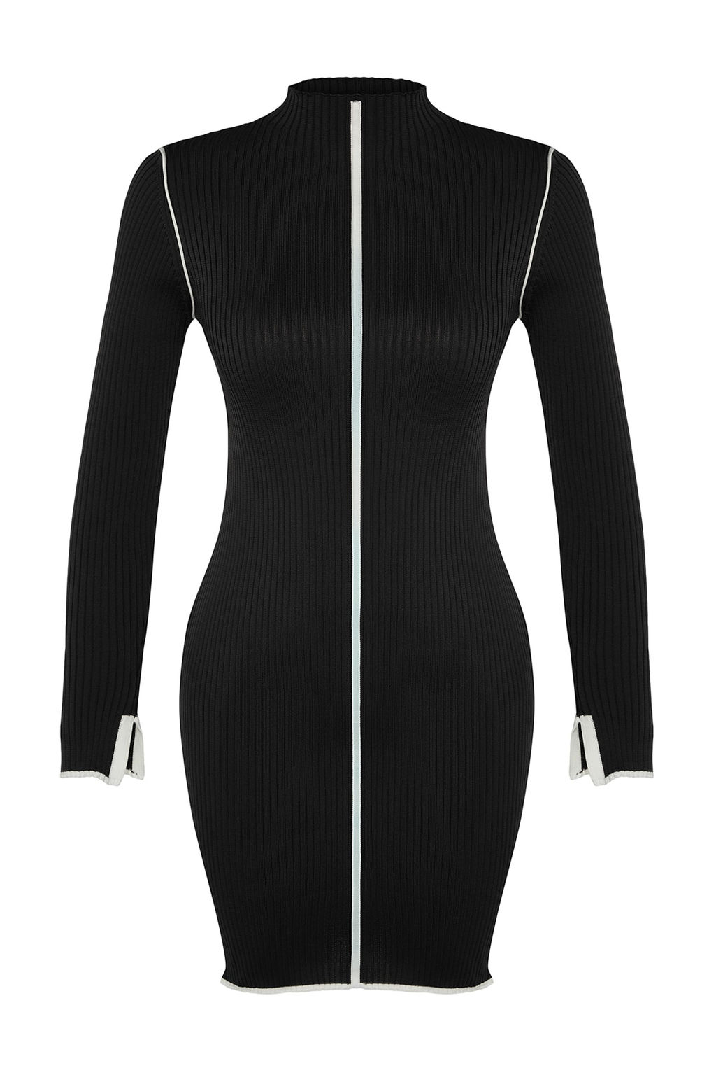 Siyah Mini Renk Bloklu Vucuda Oturan Triko Elbise TWOAW24EL00041