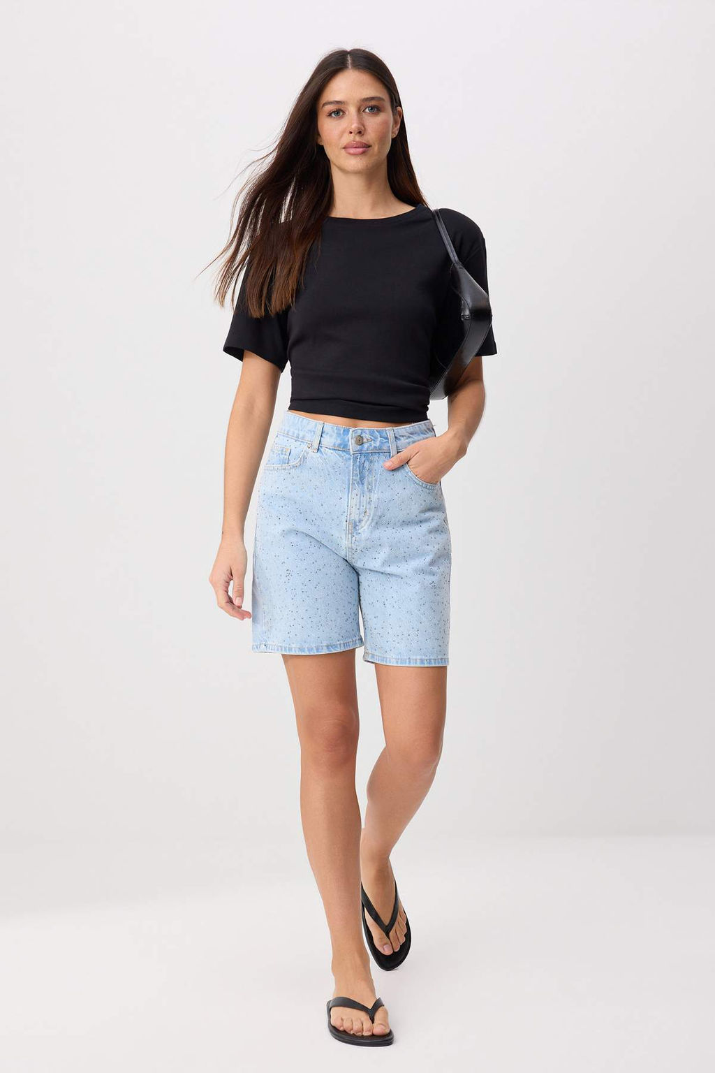 Mavi Ta_ Detayl_ Y_ksek Bel Denim Bermuda TWOSS26SR00242
