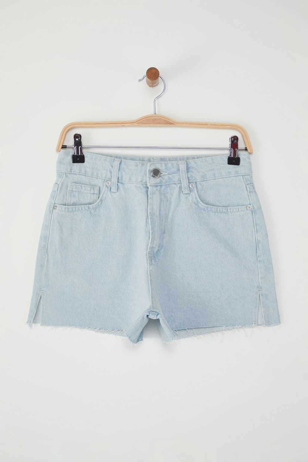 TRENDYOLMILLA Buz Mavisi Pacas? Y?rtmac Detayl? Mini Denim Sort TWOSS25SR00160 фото 6