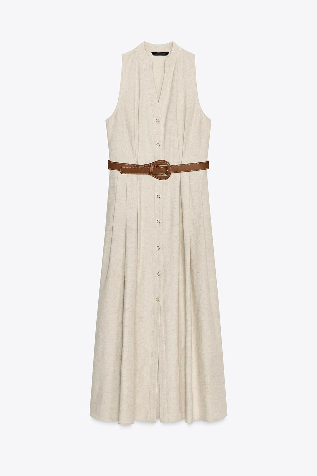 LINEN BLEND MIDI DRESS WITH BELT - Zara фото 7