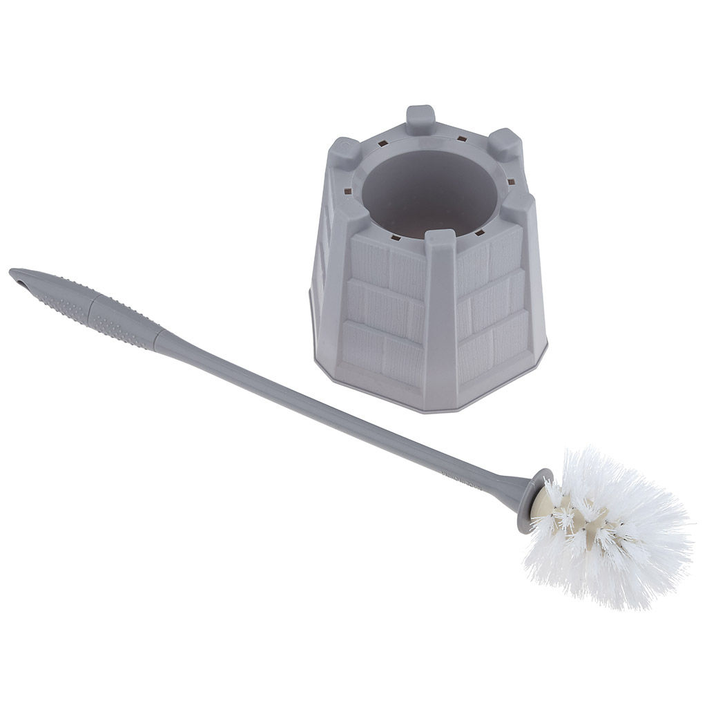 Ерш унитазный пластмассовый со съемной ручкой "Башня" 48см, с подставкой 16х15см h12,5см, серый (Китай)