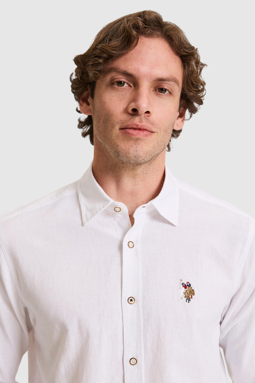 Erkek Keten Karml Beyaz Uzun Kollu Basic Gmlek - U.s. polo assn фото 2