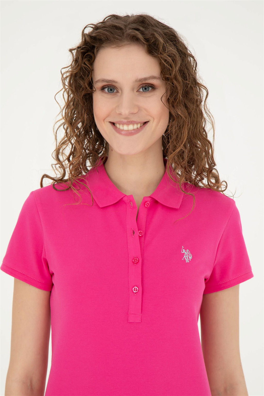 Женская базовая футболка цвета фуксии с воротником-поло - U.s. polo assn фото 2