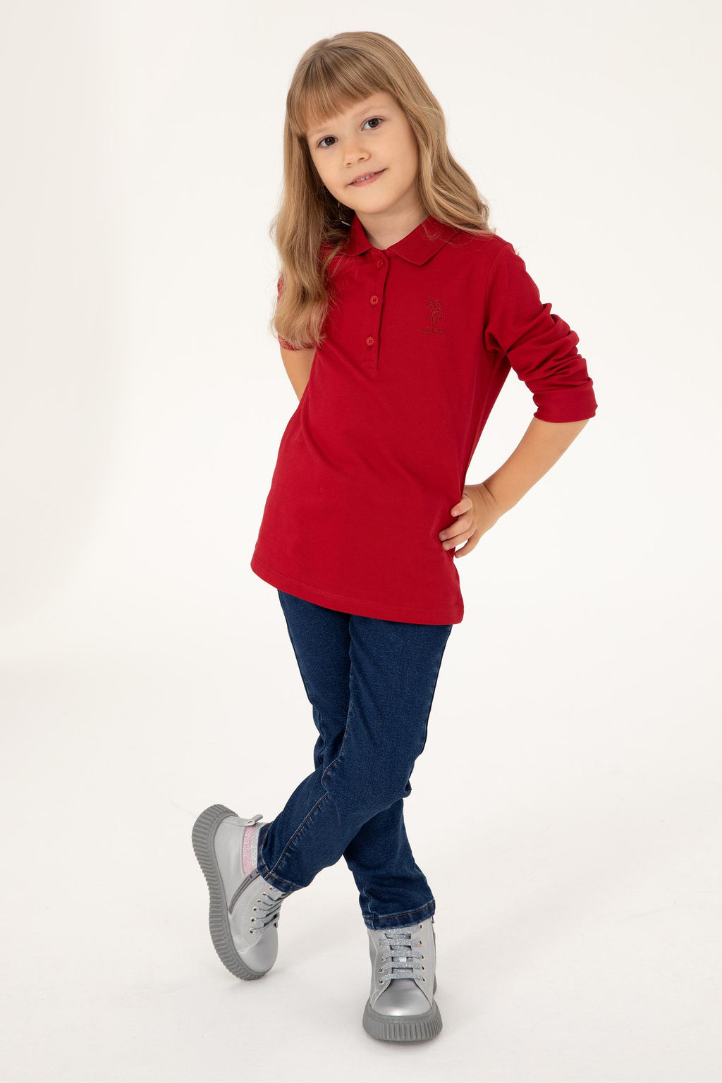 K_z _ocuk K_rm_z_ Polo Yaka Basic Sweatshirt Sepette S_rpriz _ndirim