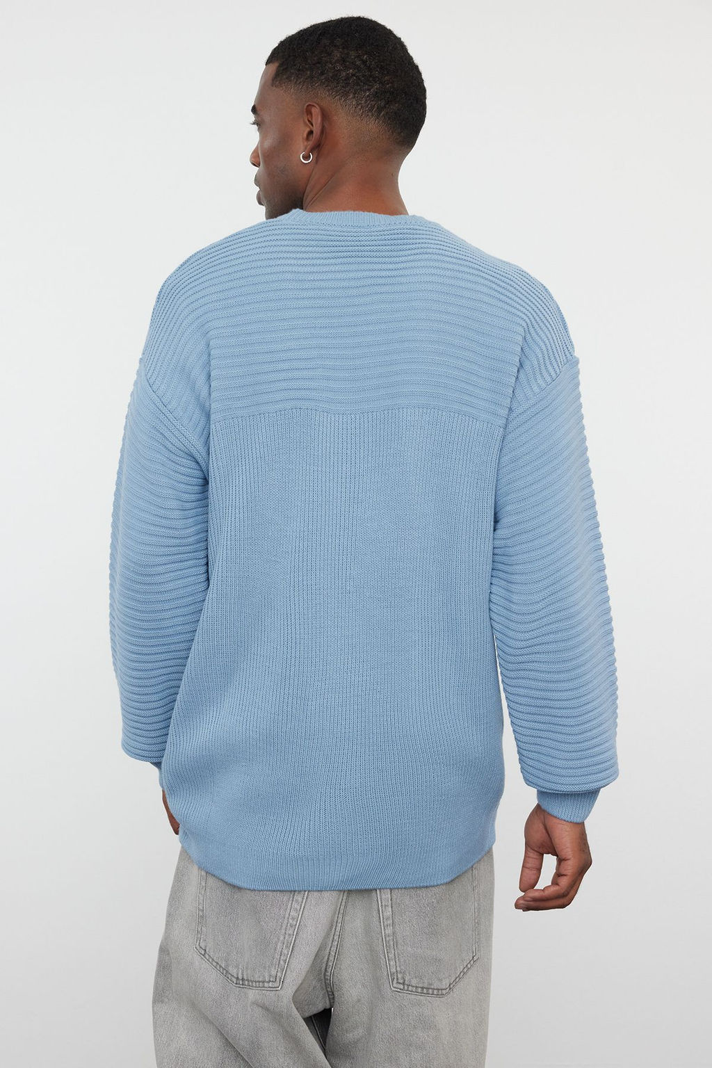 Mavi Unisex Oversize Bisiklet Yaka Duz Triko Kazak TMNAW25KZ00004 - Trendyolmilla фото 5