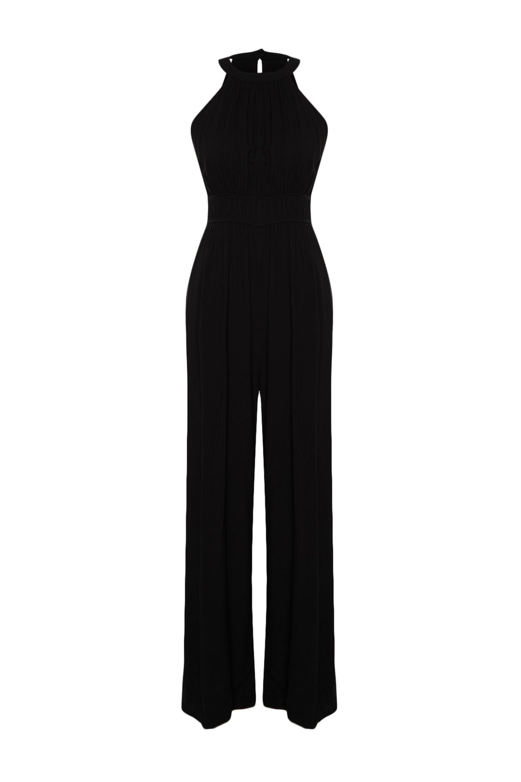 Siyah Beli Buzgu Detayl? Genis Paca Maxi Dokuma Tulum TWOSS23TU00121